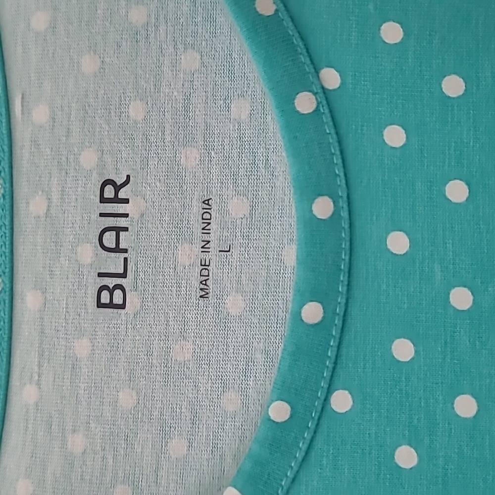 BLAIR Women's Aqua Polka Dot Top Size L - Picture 2 of 6